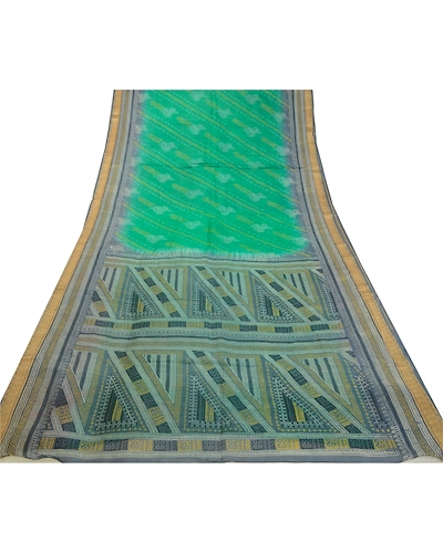 Sanskriti Vintage Sarees Green &amp; Gray Pure Silk Printed Sari Floral Craft Fabric, PR-64555-Green &amp; Gray-Pure Silk-11