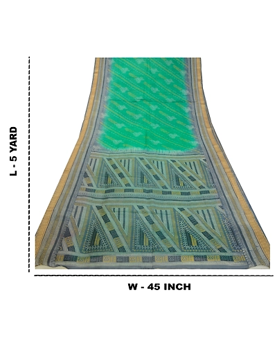Sanskriti Vintage Sarees Green &amp; Gray Pure Silk Printed Sari Floral Craft Fabric, PR-64555-Green &amp; Gray-Pure Silk-12