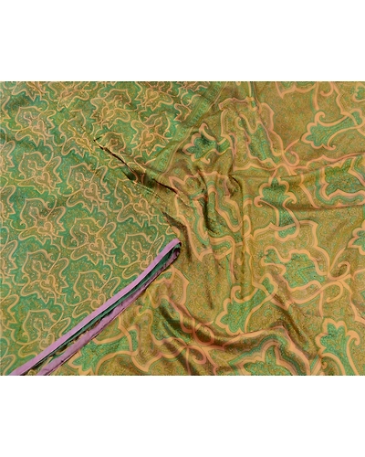 Sanskriti Vintage Sarees Green 100% Pure Silk Printed Sari Floral Craft Fabric, PR-64556-Green-Pure Silk-2