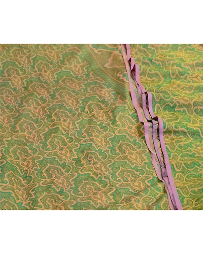 Sanskriti Vintage Sarees Green 100% Pure Silk Printed Sari Floral Craft Fabric, PR-64556-Green-Pure Silk-4