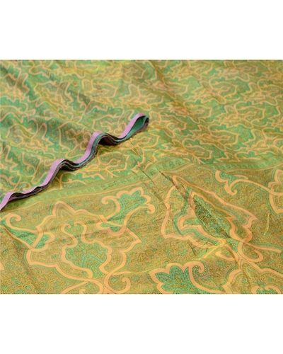 Sanskriti Vintage Sarees Green 100% Pure Silk Printed Sari Floral Craft Fabric, PR-64556-Green-Pure Silk-5