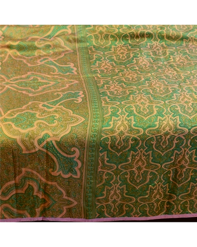 Sanskriti Vintage Sarees Green 100% Pure Silk Printed Sari Floral Craft Fabric, PR-64556-Green-Pure Silk-6