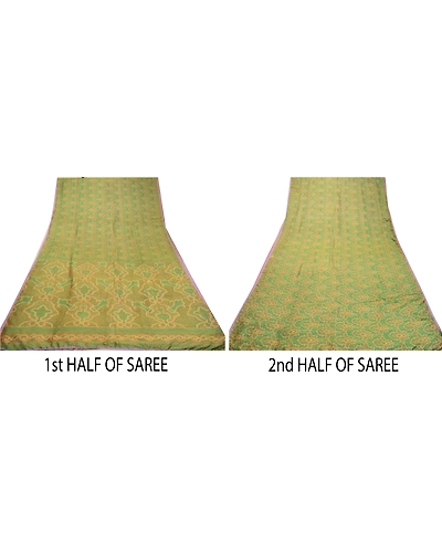 Sanskriti Vintage Sarees Green 100% Pure Silk Printed Sari Floral Craft Fabric, PR-64556-Green-Pure Silk-7