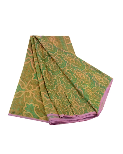 Sanskriti Vintage Sarees Green 100% Pure Silk Printed Sari Floral Craft Fabric, PR-64556-Green-Pure Silk-10