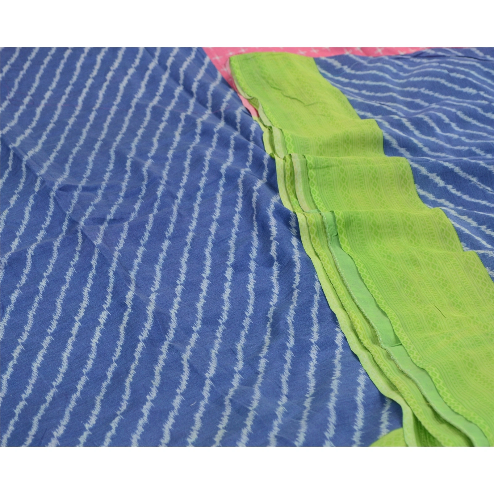 Sanskriti Vintage Sarees Indian Blue 100% Pure Silk Printed Sari Craft Fabric, PR-64557-Blue-Pure Silk-4