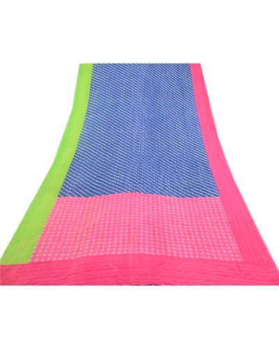 Sanskriti Vintage Sarees Indian Blue 100% Pure Silk Printed Sari Craft Fabric, PR-64557-Blue-Pure Silk-11