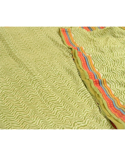 Sanskriti Vintage Sarees Green Geometric Printed Pure Silk Sari 5Yd Craft Fabric, PR-64571-Green-Pure Silk-1