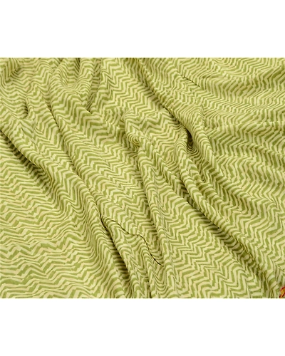 Sanskriti Vintage Sarees Green Geometric Printed Pure Silk Sari 5Yd Craft Fabric, PR-64571-Green-Pure Silk-9