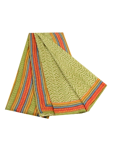 Sanskriti Vintage Sarees Green Geometric Printed Pure Silk Sari 5Yd Craft Fabric, PR-64571-Green-Pure Silk-10