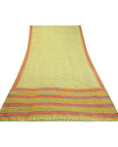 Sanskriti Vintage Sarees Green Geometric Printed Pure Silk Sari 5Yd Craft Fabric, PR-64571-Green-Pure Silk-11