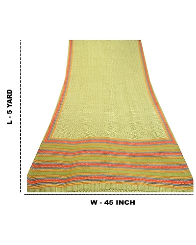 Sanskriti Vintage Sarees Green Geometric Printed Pure Silk Sari 5Yd Craft Fabric, PR-64571-Green-Pure Silk-12