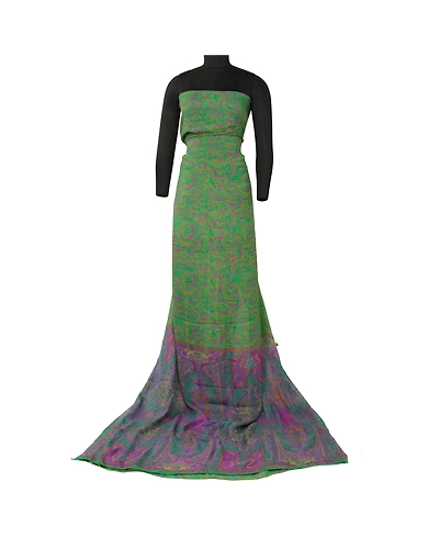 Sanskriti Vintage Sarees Green &amp; Purple Pure Silk Printed Sari Craft Fabric, PR-64577-Green &amp; Purple-Pure Silk-2
