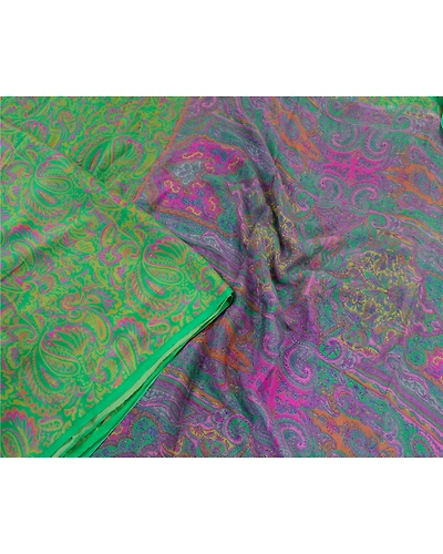 Sanskriti Vintage Sarees Green &amp; Purple Pure Silk Printed Sari Craft Fabric, PR-64577-Green &amp; Purple-Pure Silk-3