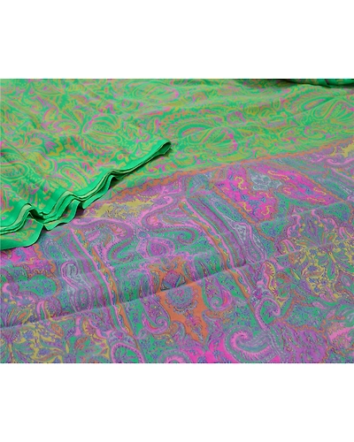 Sanskriti Vintage Sarees Green &amp; Purple Pure Silk Printed Sari Craft Fabric, PR-64577-Green &amp; Purple-Pure Silk-5