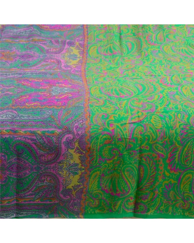 Sanskriti Vintage Sarees Green &amp; Purple Pure Silk Printed Sari Craft Fabric, PR-64577-Green &amp; Purple-Pure Silk-6