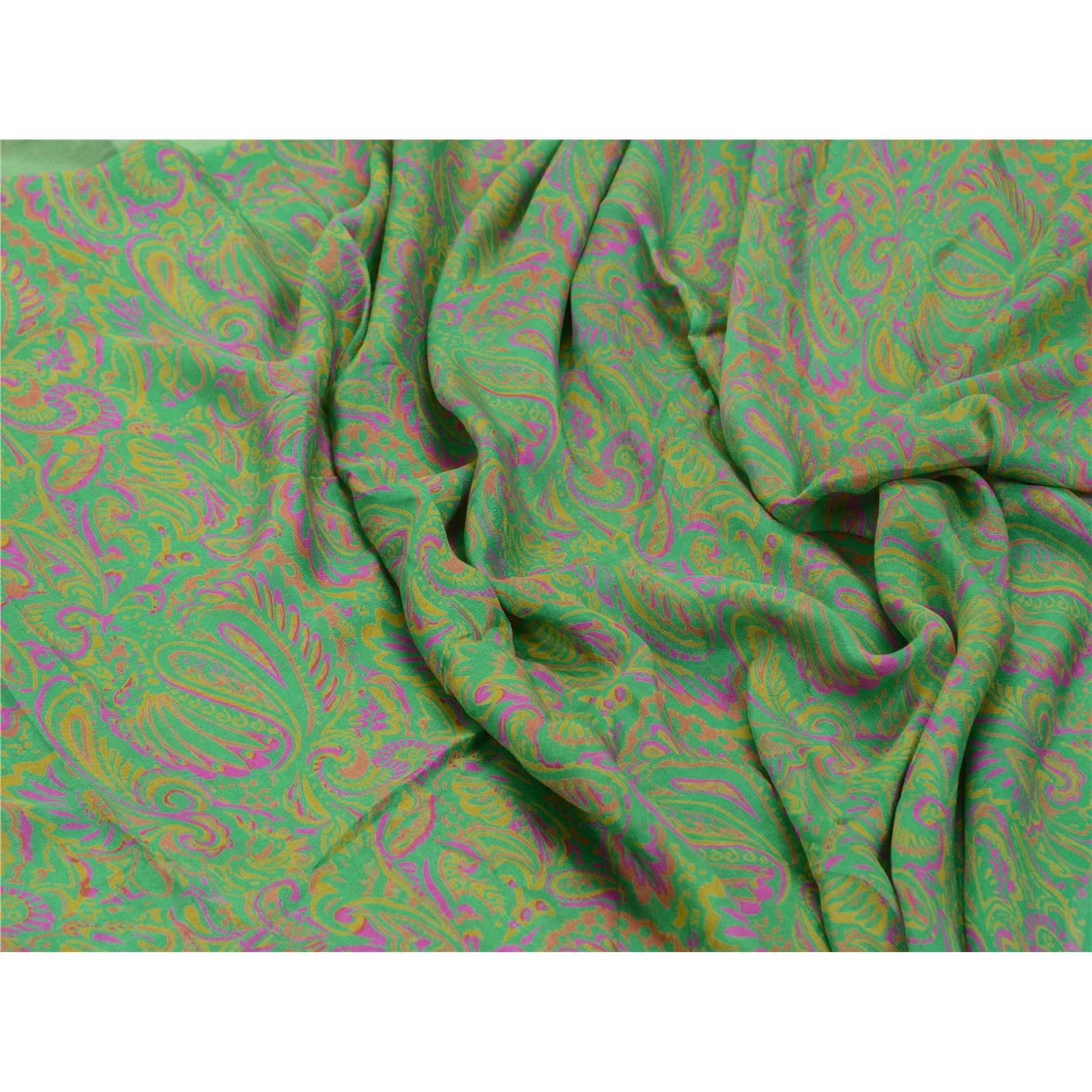 Sanskriti Vintage Sarees Green &amp; Purple Pure Silk Printed Sari Craft Fabric, PR-64577-Green &amp; Purple-Pure Silk-9