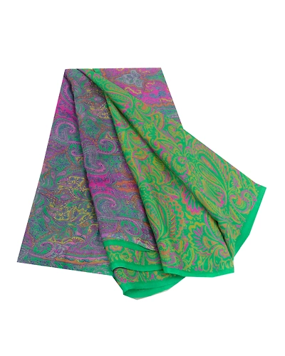 Sanskriti Vintage Sarees Green &amp; Purple Pure Silk Printed Sari Craft Fabric, PR-64577-Green &amp; Purple-Pure Silk-10