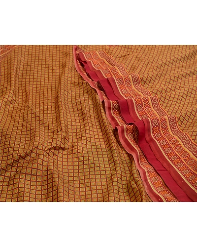 Sanskriti Vintage Sarees Indian Red Pure Silk Printed Sari Soft 5Yd Craft Fabric, PR-64582-Red-Pure Silk-1