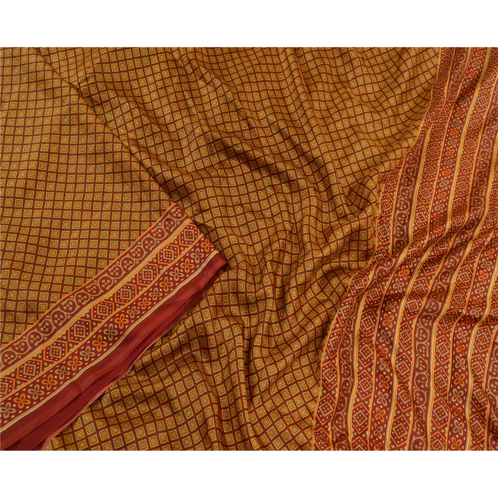 Sanskriti Vintage Sarees Indian Red Pure Silk Printed Sari Soft 5Yd Craft Fabric, PR-64582-Red-Pure Silk-3