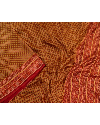 Sanskriti Vintage Sarees Indian Red Pure Silk Printed Sari Soft 5Yd Craft Fabric, PR-64582-Red-Pure Silk-3