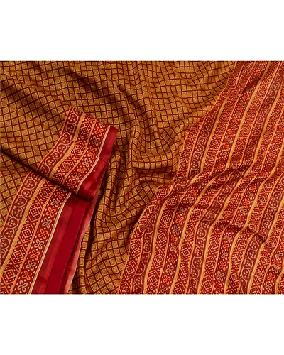 Sanskriti Vintage Sarees Indian Red Pure Silk Printed Sari Soft 5Yd Craft Fabric, PR-64582-Red-Pure Silk-4