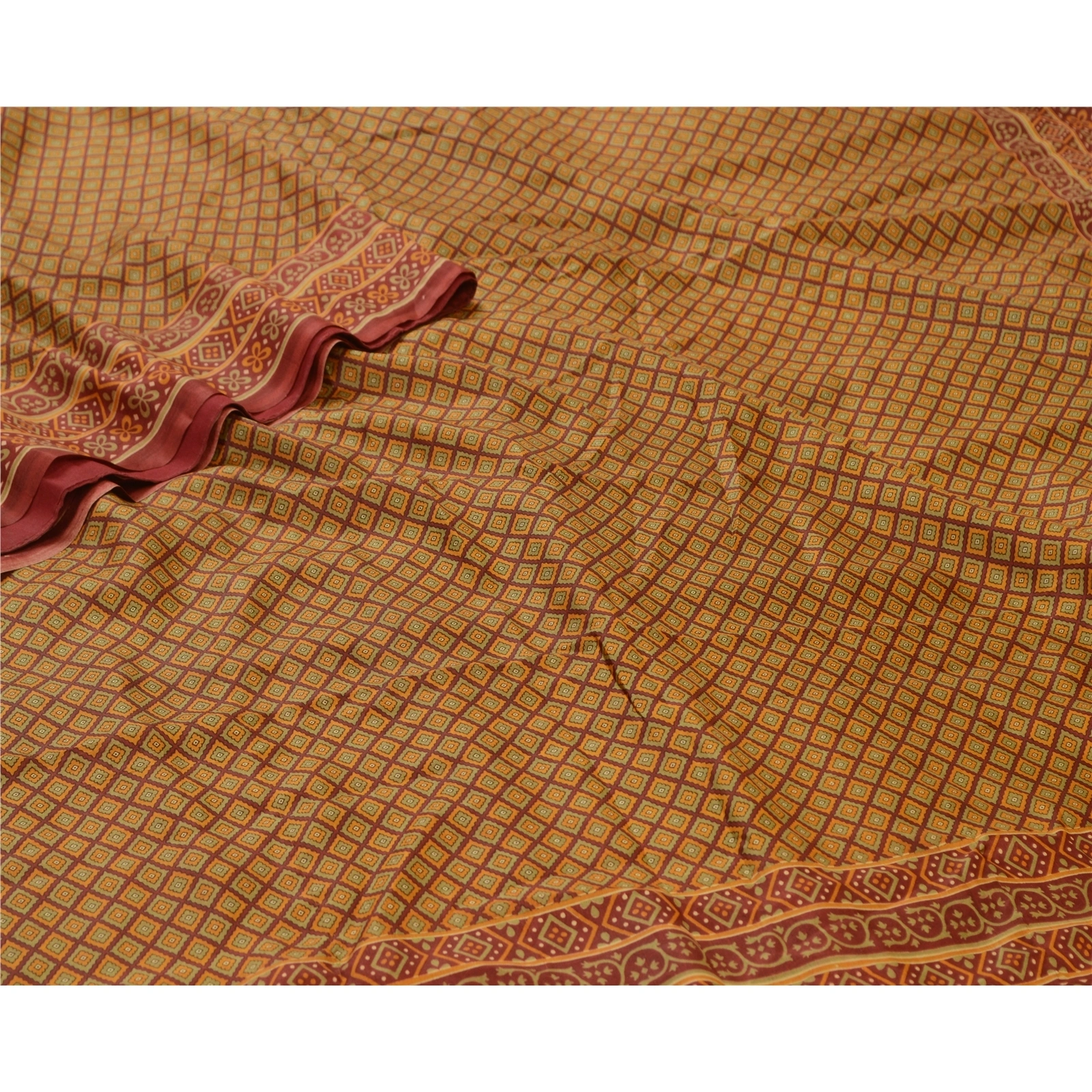 Sanskriti Vintage Sarees Indian Red Pure Silk Printed Sari Soft 5Yd Craft Fabric, PR-64582-Red-Pure Silk-5