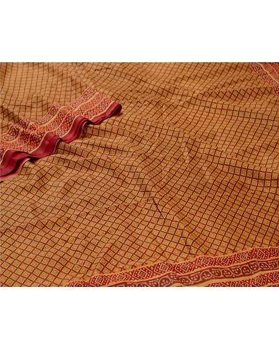 Sanskriti Vintage Sarees Indian Red Pure Silk Printed Sari Soft 5Yd Craft Fabric, PR-64582-Red-Pure Silk-5