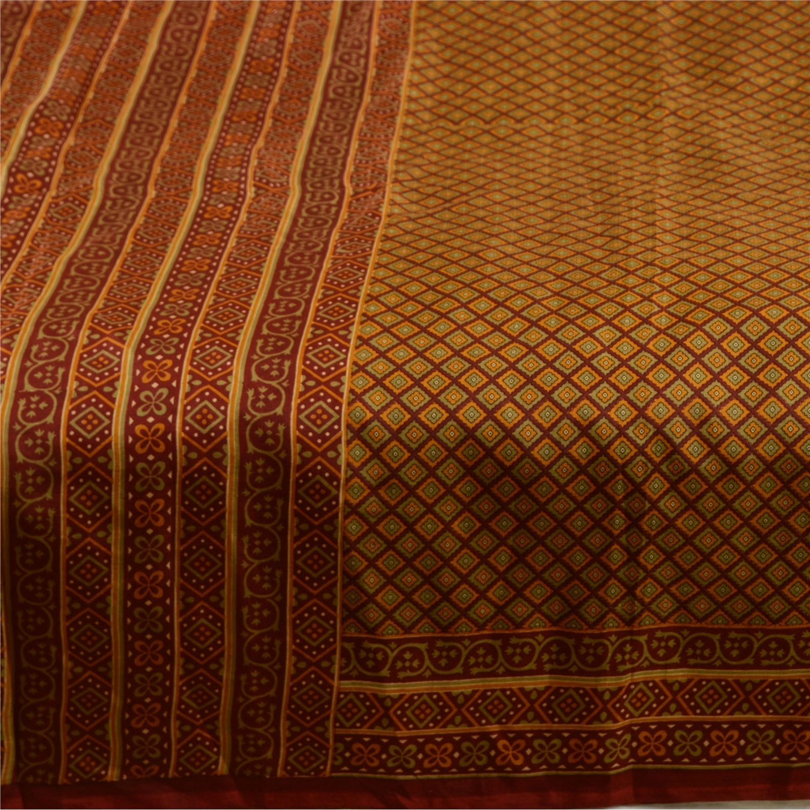 Sanskriti Vintage Sarees Indian Red Pure Silk Printed Sari Soft 5Yd Craft Fabric, PR-64582-Red-Pure Silk-6