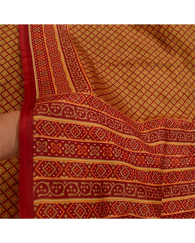 Sanskriti Vintage Sarees Indian Red Pure Silk Printed Sari Soft 5Yd Craft Fabric, PR-64582-Red-Pure Silk-8