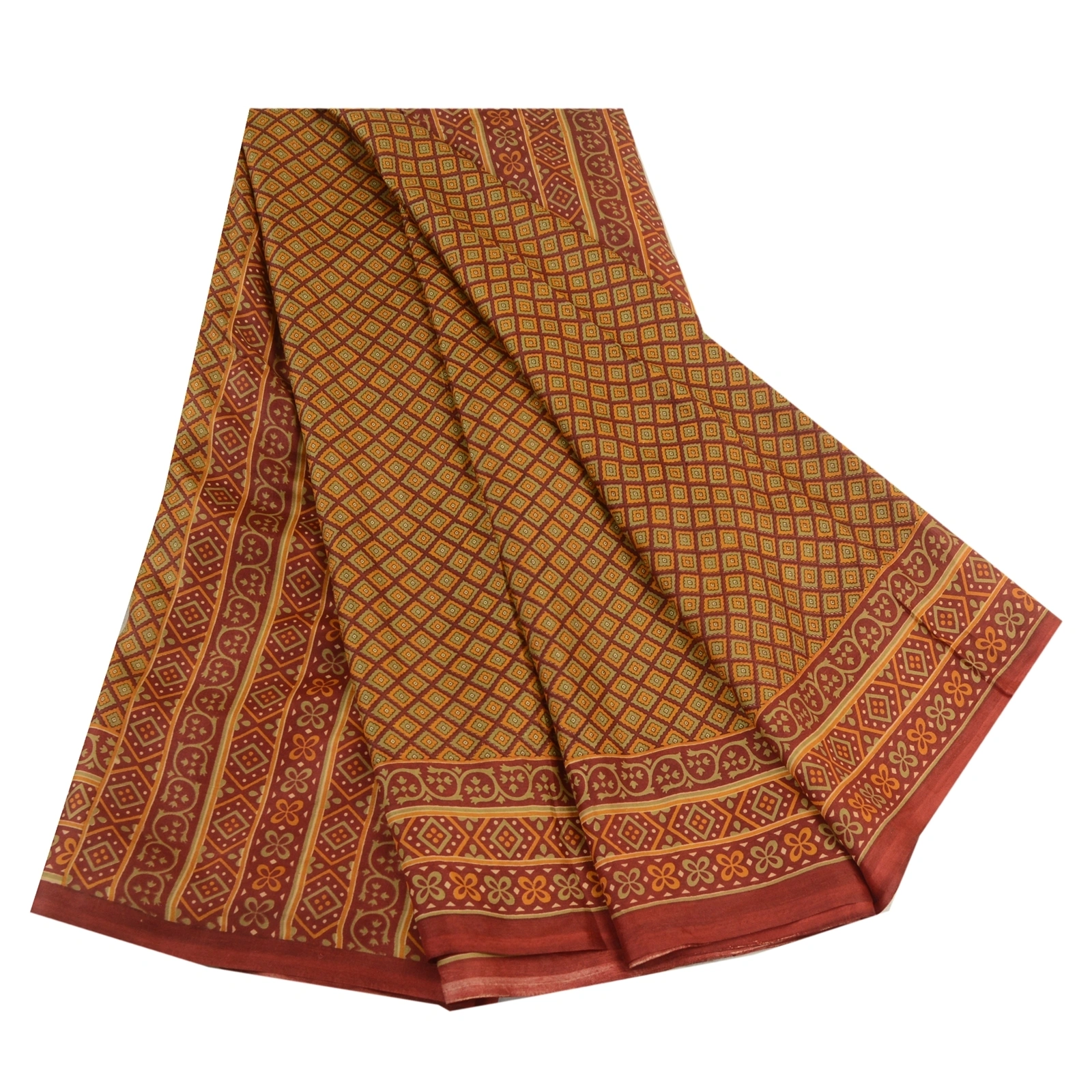 Sanskriti Vintage Sarees Indian Red Pure Silk Printed Sari Soft 5Yd Craft Fabric, PR-64582-Red-Pure Silk-10