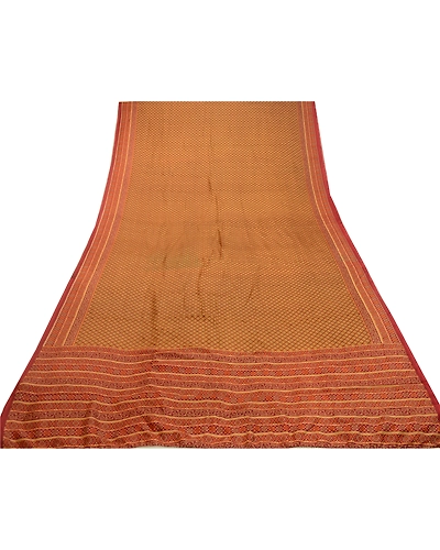 Sanskriti Vintage Sarees Indian Red Pure Silk Printed Sari Soft 5Yd Craft Fabric, PR-64582-Red-Pure Silk-11