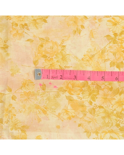 Sanskriti Vintage Sarees Ivory &amp; Yellow Zari Border Pure Silk Print Sari Fabric, PR-64584-Ivory &amp; Yellow-Pure Silk-3