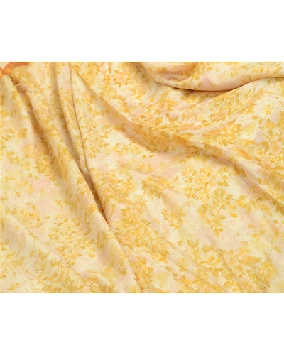 Sanskriti Vintage Sarees Ivory &amp; Yellow Zari Border Pure Silk Print Sari Fabric, PR-64584-Ivory &amp; Yellow-Pure Silk-10