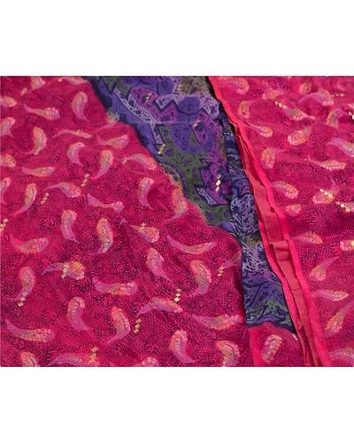 Sanskriti Vintage Sarees Pink &amp; Blue Pure Silk Printed Woven Sari Craft Fabric, PR-64587-Pink &amp; Blue-Pure Silk-1
