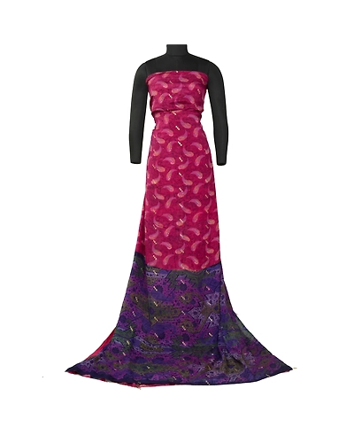 Sanskriti Vintage Sarees Pink &amp; Blue Pure Silk Printed Woven Sari Craft Fabric, PR-64587-Pink &amp; Blue-Pure Silk-2