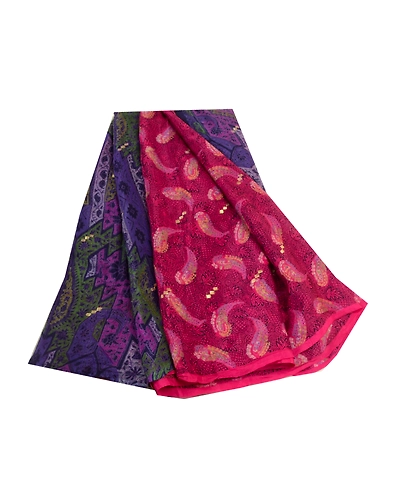 Sanskriti Vintage Sarees Pink &amp; Blue Pure Silk Printed Woven Sari Craft Fabric, PR-64587-Pink &amp; Blue-Pure Silk-10