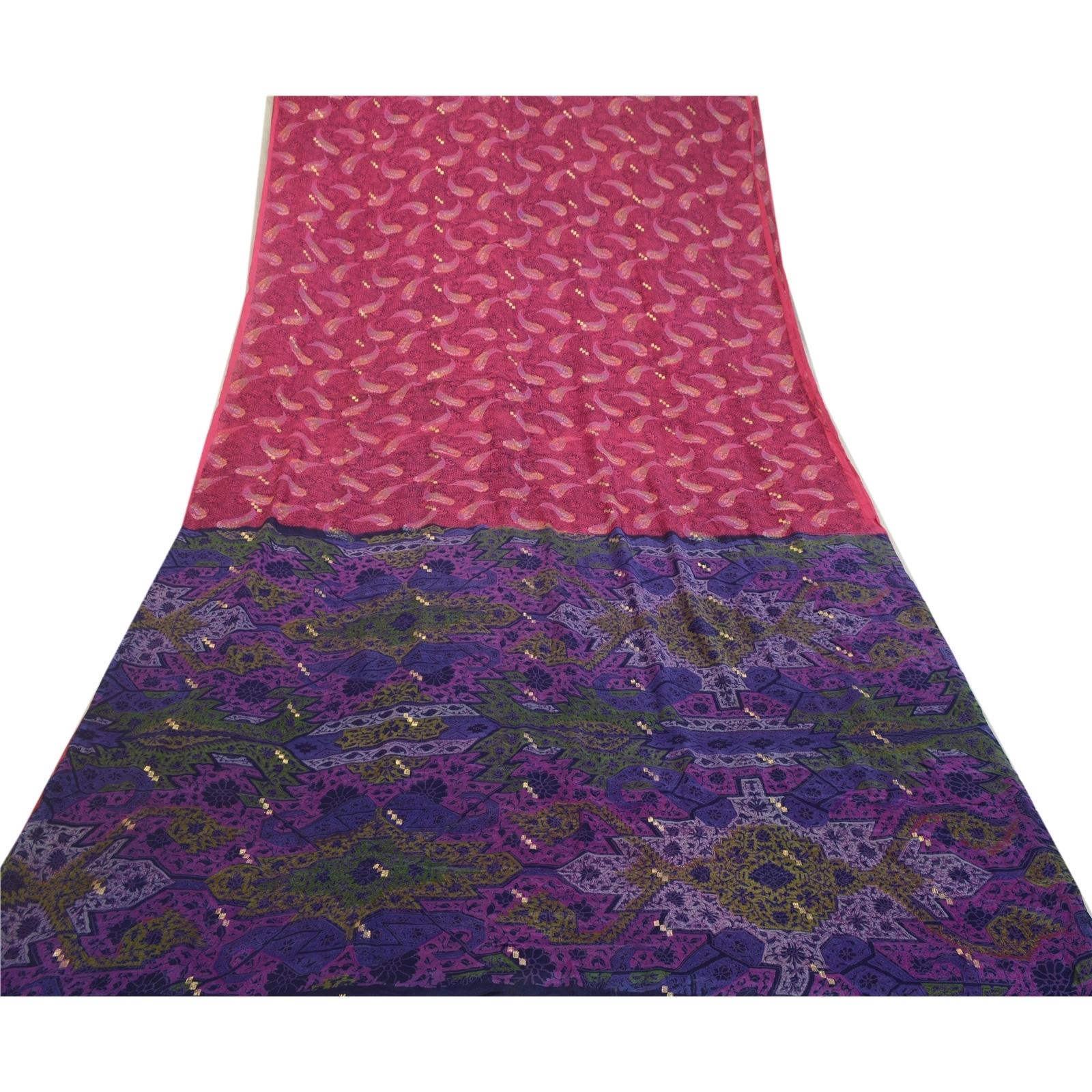 Sanskriti Vintage Sarees Pink &amp; Blue Pure Silk Printed Woven Sari Craft Fabric, PR-64587-Pink &amp; Blue-Pure Silk-11