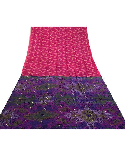 Sanskriti Vintage Sarees Pink &amp; Blue Pure Silk Printed Woven Sari Craft Fabric, PR-64587-Pink &amp; Blue-Pure Silk-11