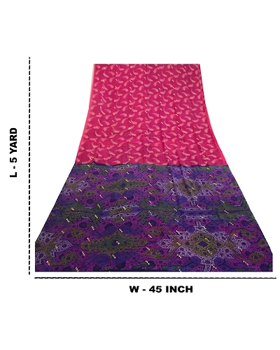 Sanskriti Vintage Sarees Pink &amp; Blue Pure Silk Printed Woven Sari Craft Fabric, PR-64587-Pink &amp; Blue-Pure Silk-12