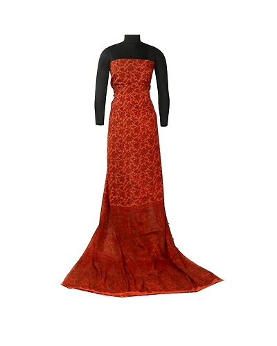 Sanskriti Vintage Sarees From India Saffron Pure Silk Printed Sari Craft Fabric, PR-64598-Saffron-Pure Silk-2