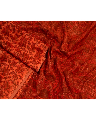 Sanskriti Vintage Sarees From India Saffron Pure Silk Printed Sari Craft Fabric, PR-64598-Saffron-Pure Silk-4