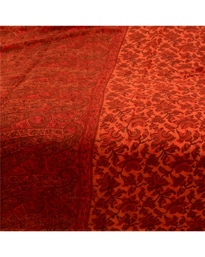 Sanskriti Vintage Sarees From India Saffron Pure Silk Printed Sari Craft Fabric, PR-64598-Saffron-Pure Silk-5