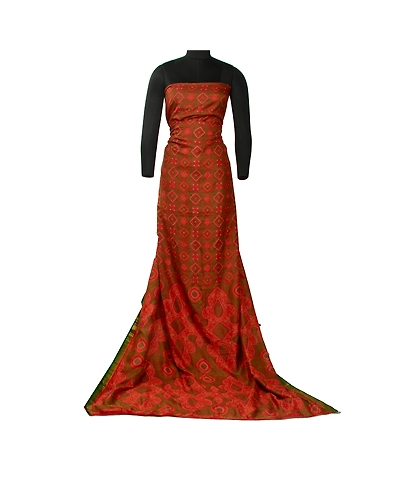 Sanskriti Vintage Sarees Red Bandhani Printed 100% Pure Silk Sari Craft Fabric, PR-64607-Red-Pure Silk-2