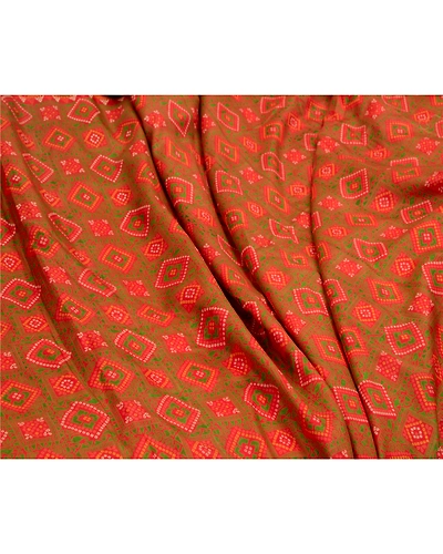 Sanskriti Vintage Sarees Red Bandhani Printed 100% Pure Silk Sari Craft Fabric, PR-64607-Red-Pure Silk-9