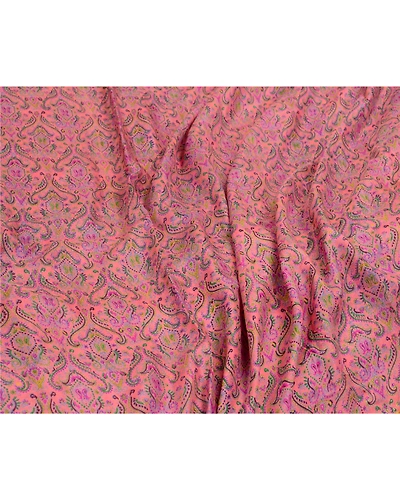 Sanskriti Vintage Sarees Pink Zari Border Pure Silk Printed Sari Craft Fabric, PR-64611-Pink-Pure Silk-9
