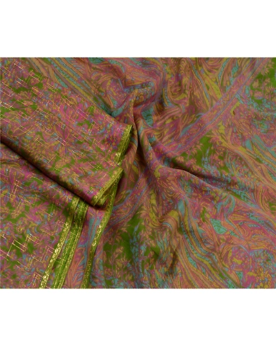Sanskriti Vintage Sarees Green 100% Pure Silk Woven Printed Sari Craft Fabric, PR-64614-Green-Pure Silk-4