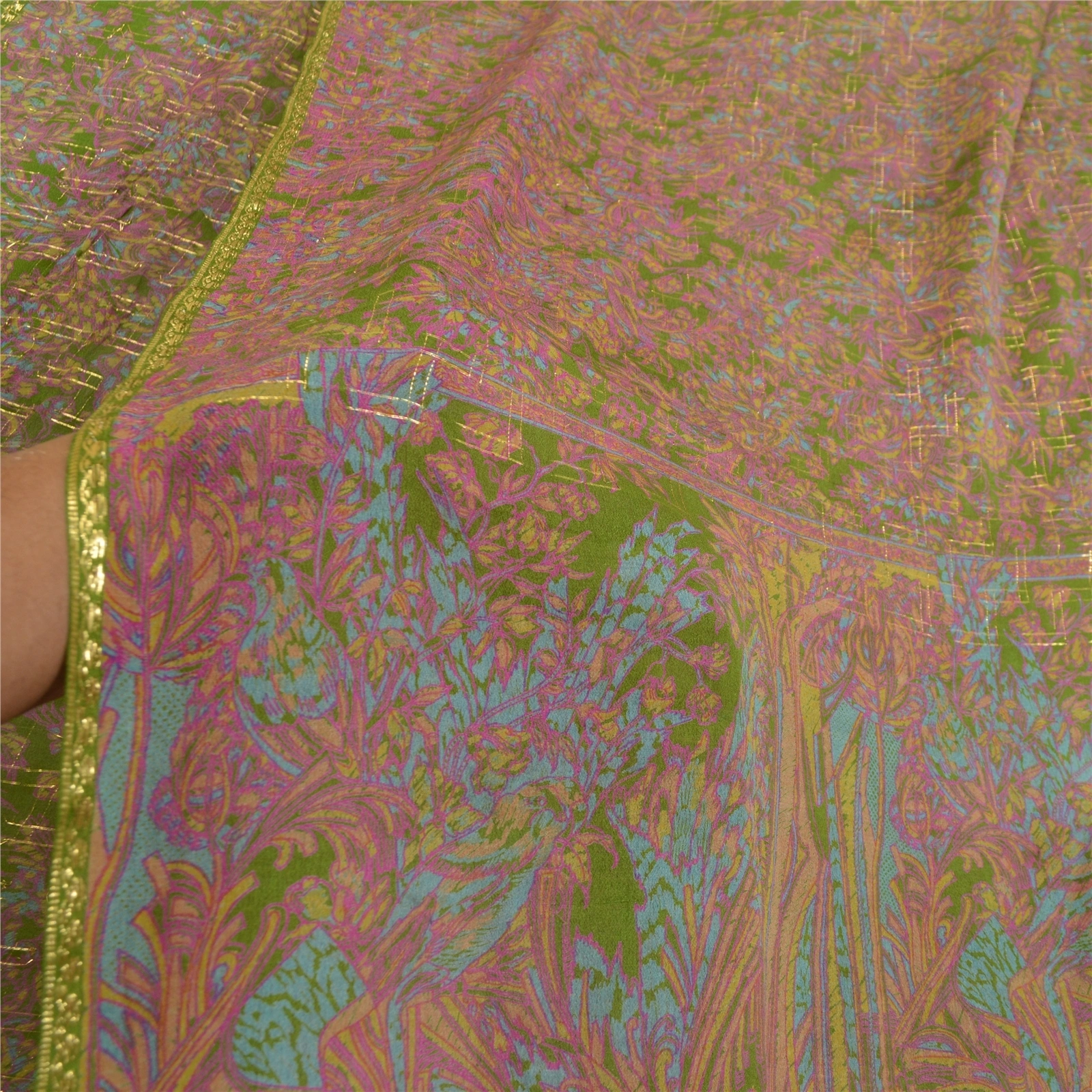 Sanskriti Vintage Sarees Green 100% Pure Silk Woven Printed Sari Craft Fabric, PR-64614-Green-Pure Silk-8