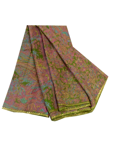 Sanskriti Vintage Sarees Green 100% Pure Silk Woven Printed Sari Craft Fabric, PR-64614-Green-Pure Silk-10