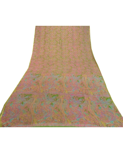 Sanskriti Vintage Sarees Green 100% Pure Silk Woven Printed Sari Craft Fabric, PR-64614-Green-Pure Silk-11