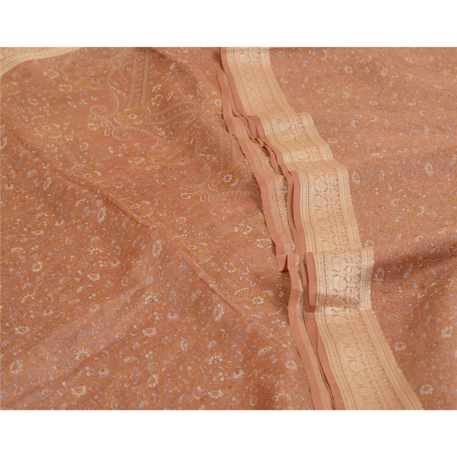 Sanskriti Vintage Sarees Dusty Pink Pure Silk Printed Sari Soft 5Yd Craft Fabric, PR-64616-Dusky Pink-Pure Silk-1